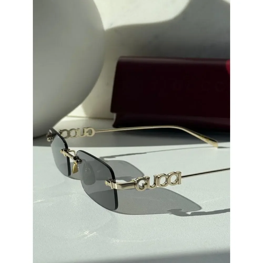NEW Gucci GG1808S Grey Mirror Rimless Unisex Logo Sunglasses